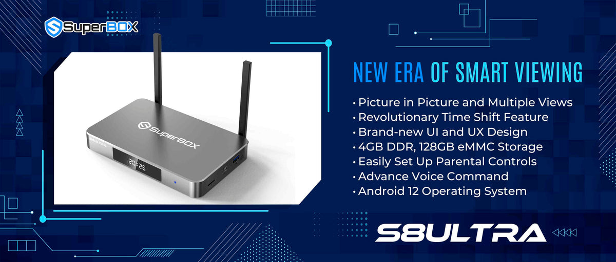 SuperBox S8 Ultra 128GB Android 12 6K Streaming Box - promotional feature graphic