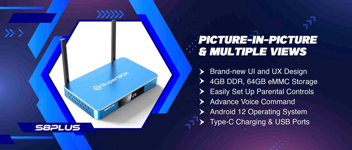 SuperBox S8 Plus 64GB Android 12 6K Streaming Box - promotional feature graphic