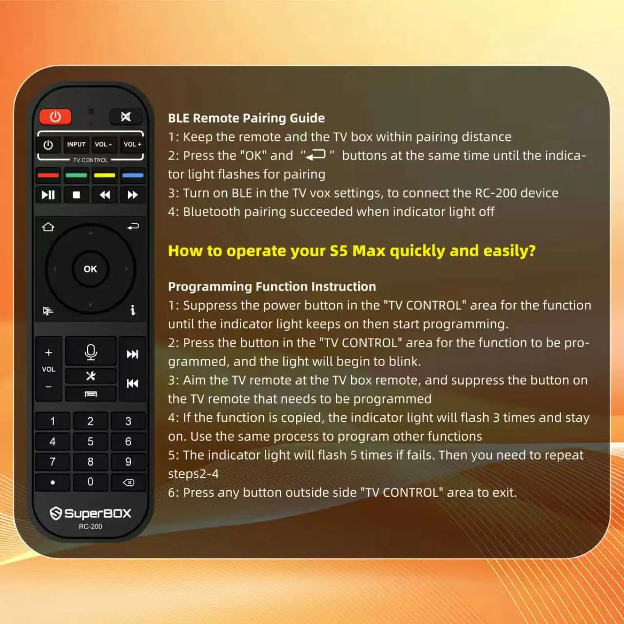 Official SuperBox RC-200 Voice Control Remote Replacement (Non-Backlit)