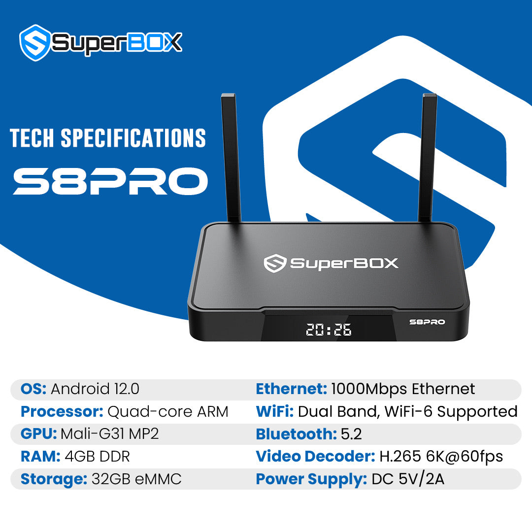 SuperBox S8 Pro 32GB Android 12 6K Streaming Box - specification image 2
