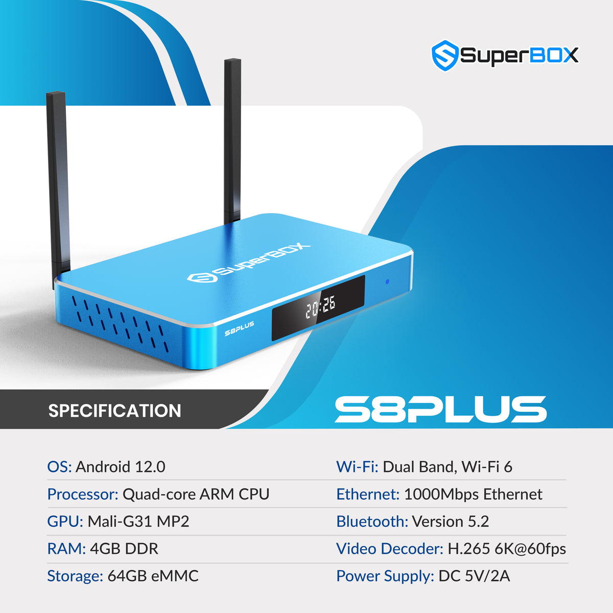 SuperBox S8 Plus 64GB Android 12 6K Streaming Box - specification image 1