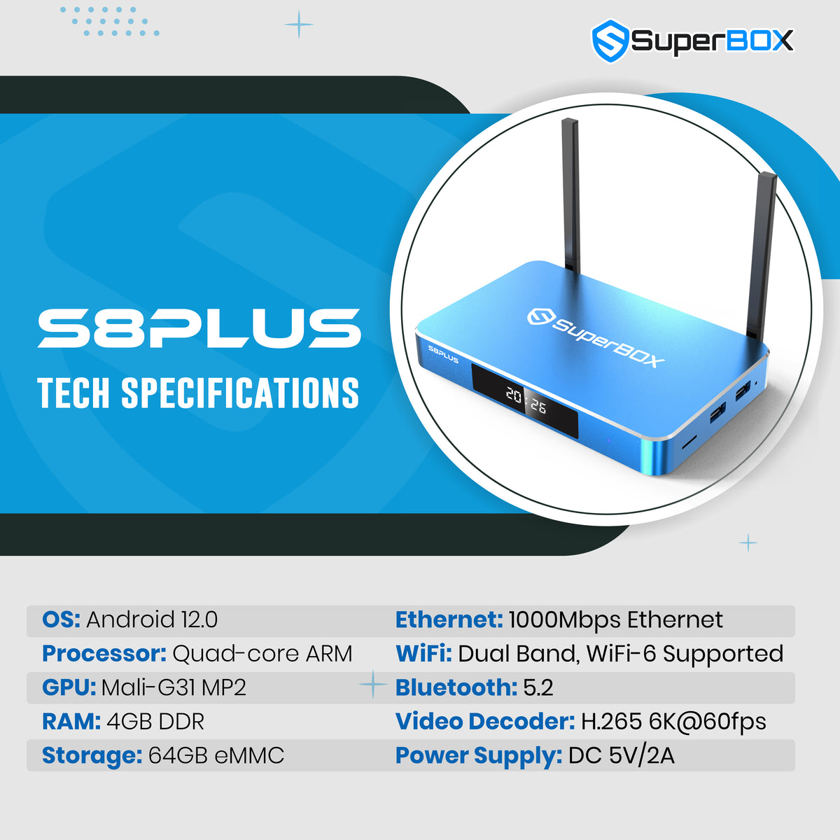 SuperBox S8 Plus 64GB Android 12 6K Streaming Box - specification image 2