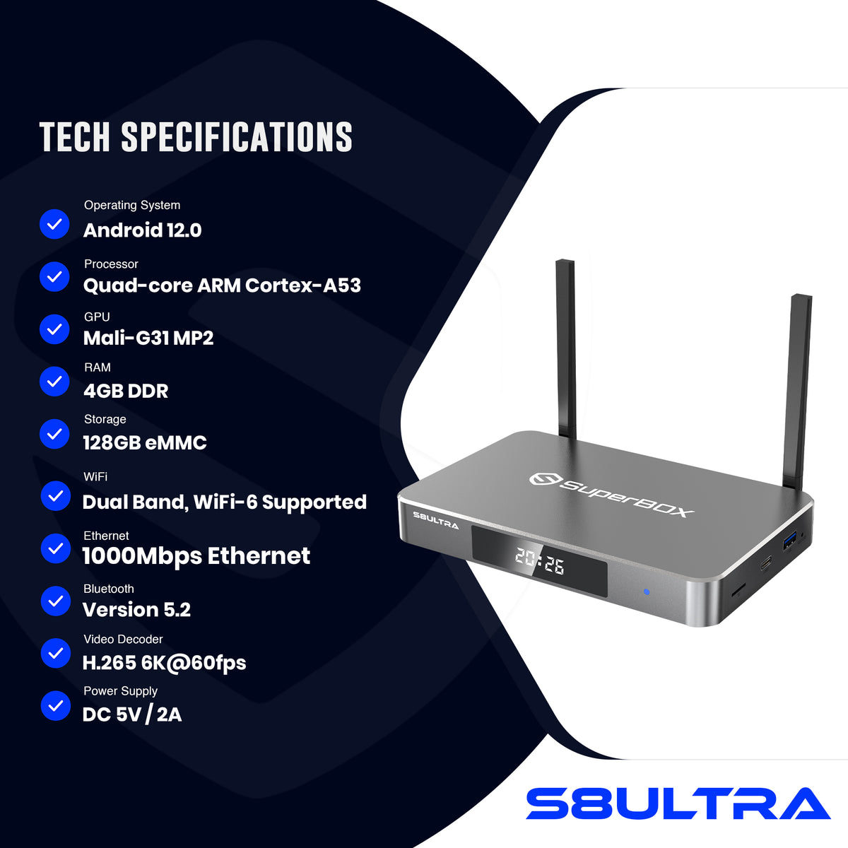 SuperBox S8 Ultra 128GB Android 12 6K Streaming Box - specification image 2
